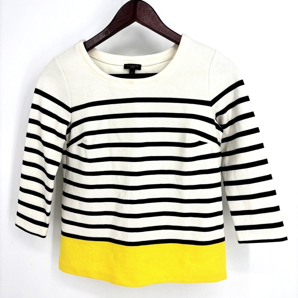 Talbots Women Navy White Stripe Top Nautical Preppy Classic Shirt Petite P NWTD